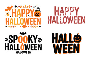 Fototapeta premium Four Halloween Designs with Pumpkins, Bats, Spiders, and Skulls on White Background Celebration Art