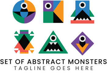 Geometric Monster Icons Colorful Abstract Creature Designs for Branding