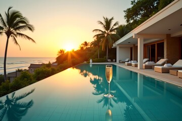 swimming pool at sunset