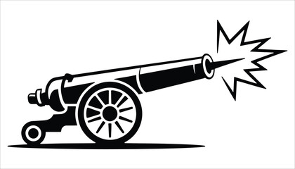 Fototapeta premium Cannon Blast Silhouette on White Background