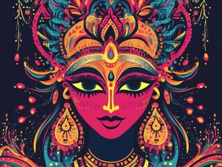 Intricate and colorful illustration of a divine female figure with ornate details.