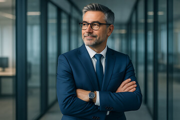Fototapeta premium Businessman Standing Confidently in a Modern Corporate Office