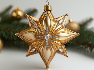 A Gold Star Christmas Ornament with Sparkling Crystals