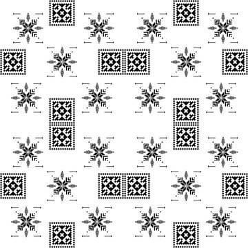 Traditional Pixel Art Seamless Pattern &ndash; Ethnic Ornament Design
