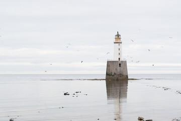 Majestic lighthouse standing amidst tranquil waters