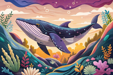 majestic whale gliding peacefully through the deep blue ocean depths, ideal for marine life themes, nature visuals, or educational content