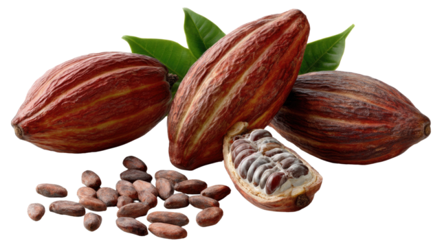 Harvest of Cocoa: A vibrant depiction of ripe cocoa pods and beans.
