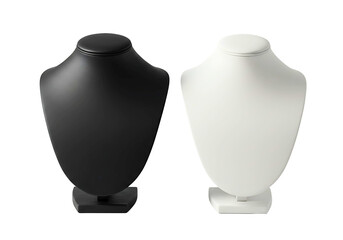 Two jewelry display busts one black and one white isolated on transparent background