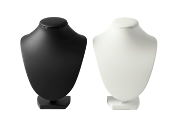 Two jewelry display busts one black and one white isolated on transparent background
