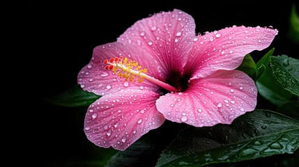 Pink Hibiscus Flower with Dew Drops