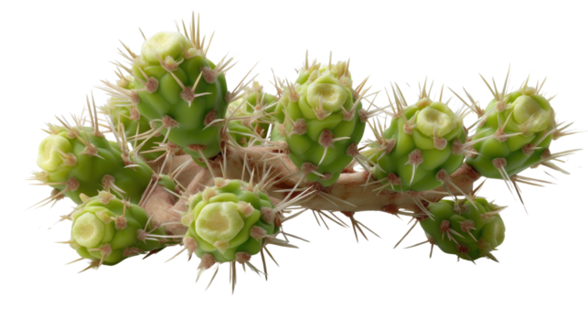 Cactus Blossoms: A close-up shot of a cluster of vibrant green cactus buds and spines, a testament to nature's resilience and delicate beauty.