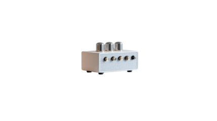 Sound Mixer: A clean, minimalist shot of a modern sound mixer. showcasing its sleek design and essential role in audio control. Highlighting its purpose in clear detail.