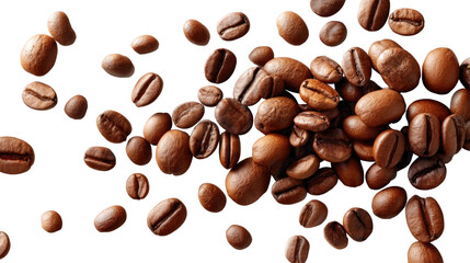Obraz premium Aromatic Coffee Bean Delight: A visual feast of roasted coffee beans, suspended in mid-air, offering a rich display of textures and shades.