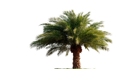 Fototapeta premium Palm Tree in Sunlight: A tropical palm tree basks in the radiant sunlight, its lush green fronds gently swaying in a soft breeze. Capturing the vibrant life of a summer day
