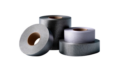 Coil Rolls of Material: A collection of industrial coil rolls, showcasing various textures and colors of rolled materials, perfectly demonstrating industrial production and material science.