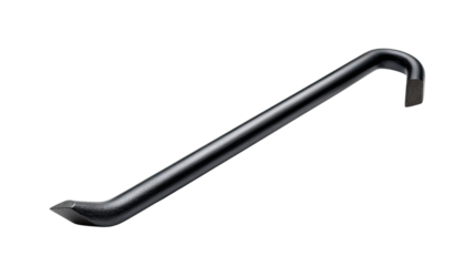 Crowbar's Perspective: A high-angle view captures the sleek form and functional design of a crowbar, a quintessential tool embodying strength and leverage for construction, deconstruction.