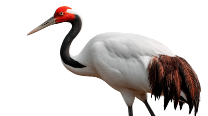Red-crowned Crane: A pristine image of a majestic Red-crowned Crane showcasing its elegant profile, highlighted by its striking red crown and distinctive black and white plumage.