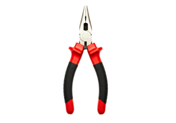 Combination pliers with red and black handles isolated on transparent background