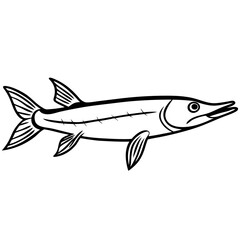 Fototapeta premium Stylized illustration of a pike fish in black outline design 