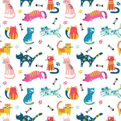 cat pattern seamless pattern kitty different poses 