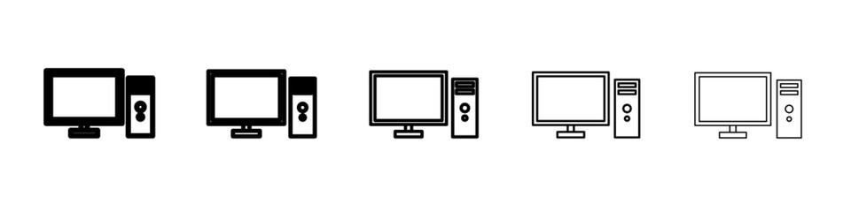 Desktop computer icon vector thin outline style sign