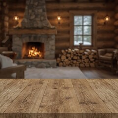     Rustic Wooden Table with Warm Natural Grain in Festive Christmas Background Featuring Bokeh Lights and Decorated Tree – Cozy Holiday Mockup Scene