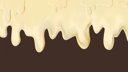 Delicious creamy vanilla dripping texture with soft shadows and highlights, flowing against a deep chocolate brown background. Ideal for sweet food-themed compositions or dessert branding