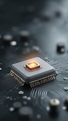 Microchip technology circuit processor quantum computer futuristic innovation electronic glowing. glowing microchip circuit board symbolizes