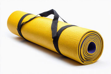 Bright yellow yoga mat rolled up and ready for practice