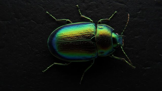 Shimmering Iridescent Beetle on a Dark Surface