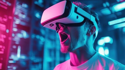 VR gamer in vibrant neon light