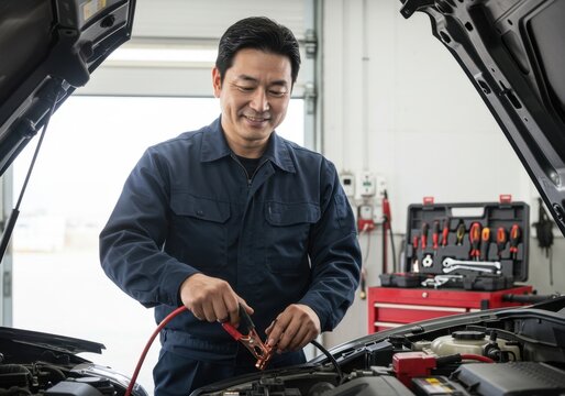 Man fixing car engine.