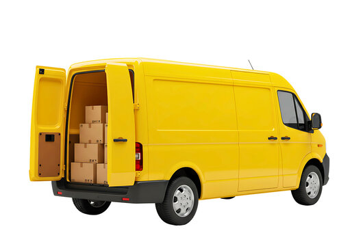 Yellow delivery van loaded with cardboard boxes - Powered by Adobe