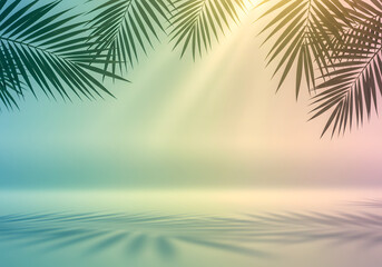 Serene tropical scene with palm fronds framing a tranquil, sunlit waterscape.