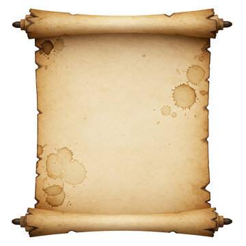 old manuscript parchment scroll for pirate or fantasy themes isolated on white background