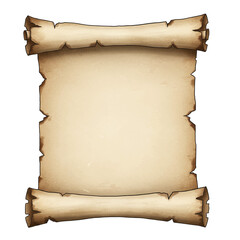 open treasure map style parchment scroll with burned edges isolated on white background