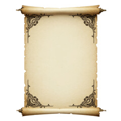 empty ancient parchment scroll for text or design mockup isolated on white background 