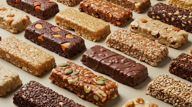 Row of nutty snack bars