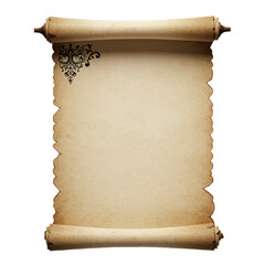 empty ancient parchment scroll for text or design mockup isolated on white background 