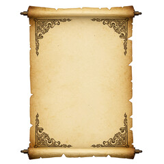 empty ancient parchment scroll for text or design mockup isolated on white background 