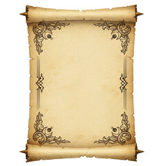 empty ancient parchment scroll for text or design mockup isolated on white background 