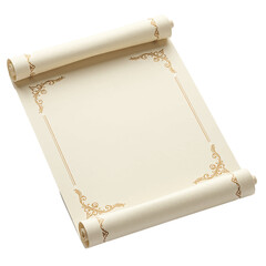 open decorative scroll paper for wedding, menu, or poster mockup isolated on white background 