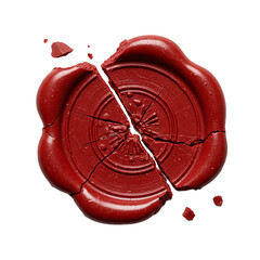 broken red wax seal isolated on white background 