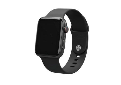 Modern dark gray smartwatch with black band isolated on transparent background - Powered by Adobe