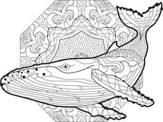 Swimming whale for anti stress Coloring Page.