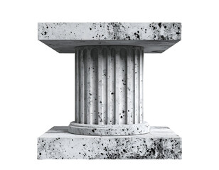 architectural cement pedestal with fluted column and rain-splattered texture, classic concrete plinth with modern brutalist surface, on isolated background
