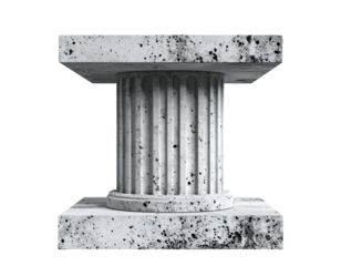 architectural cement pedestal with fluted column and rain-splattered texture, classic concrete plinth with modern brutalist surface, on isolated background
