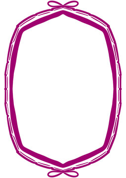 Hand-drawn oval ribbon frame with double bows for scrapbooking, journaling, invitation, and decor. Whimsical minimal style pink fus chia