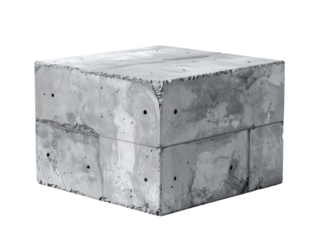 square concrete pedestal with raw surface texture, drilled holes and chipped edges, industrial brutalist display block, on isolated background
