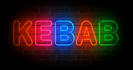Kebab bar neon light 3d illustration